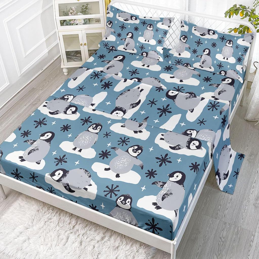 Cartoon Animal Sea Lion Pattern Bed Hat Four-Piece Bedding Set Bedroom Dormitory Bedding Decoration