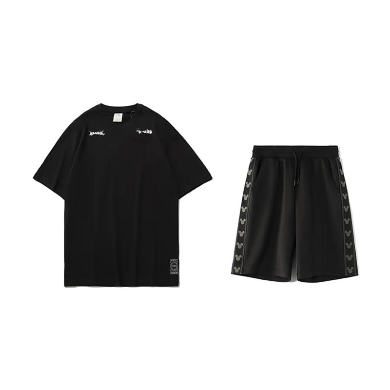 

Li-Ning Color Dyed Letter Logo Short Sleeve Comfortable Fashion Casual Sports Suit Unisex suit Black YHSU189-1+YKSV129-2 S