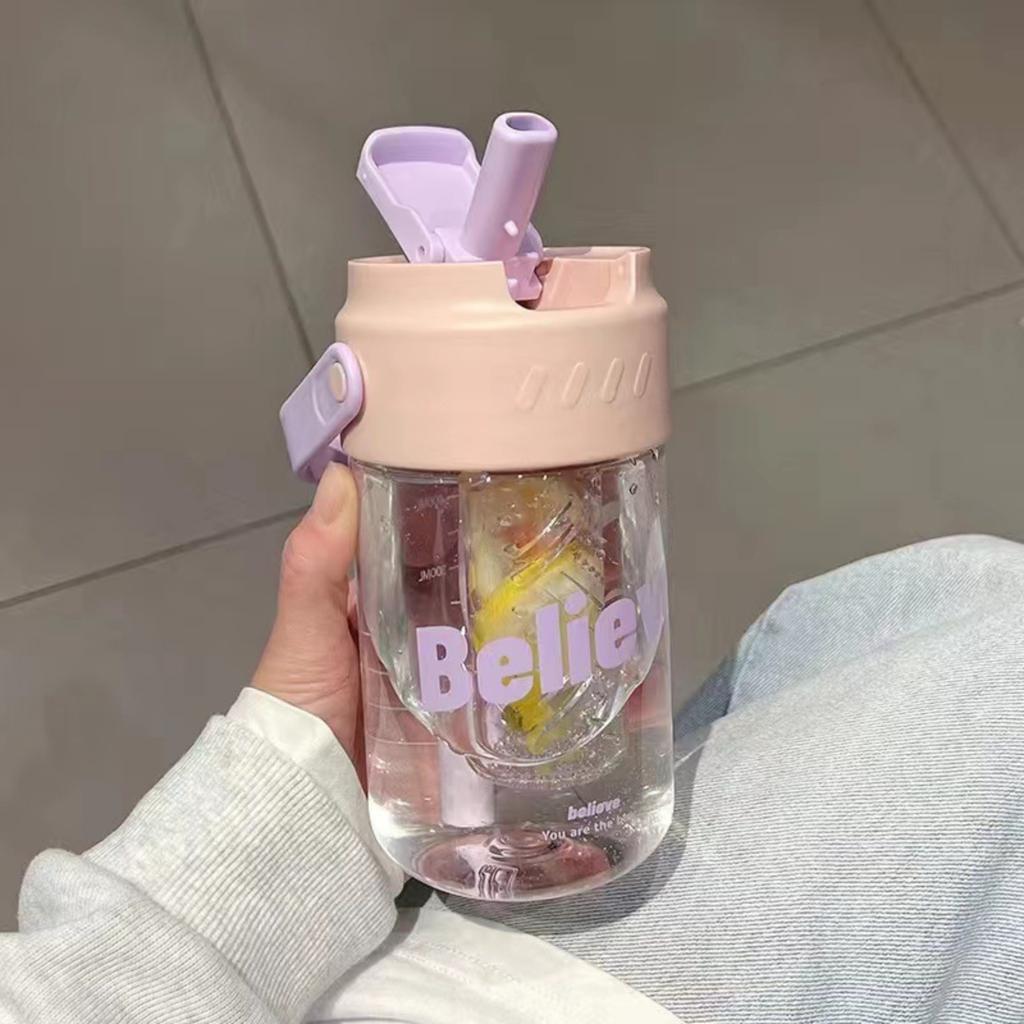 Straw Cup With Filter , Portable Plastic Cup