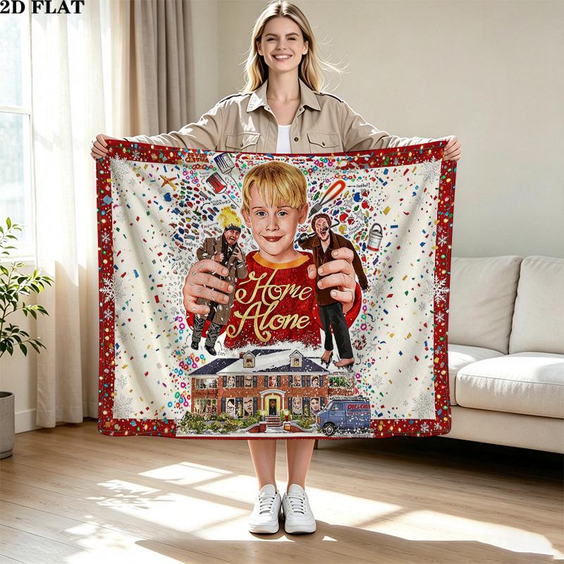 Home Alone Christmas Print Flannel Blanket High Quality Warm Comfortable Cover for All Seasons Perfect for Gifts Home Decor