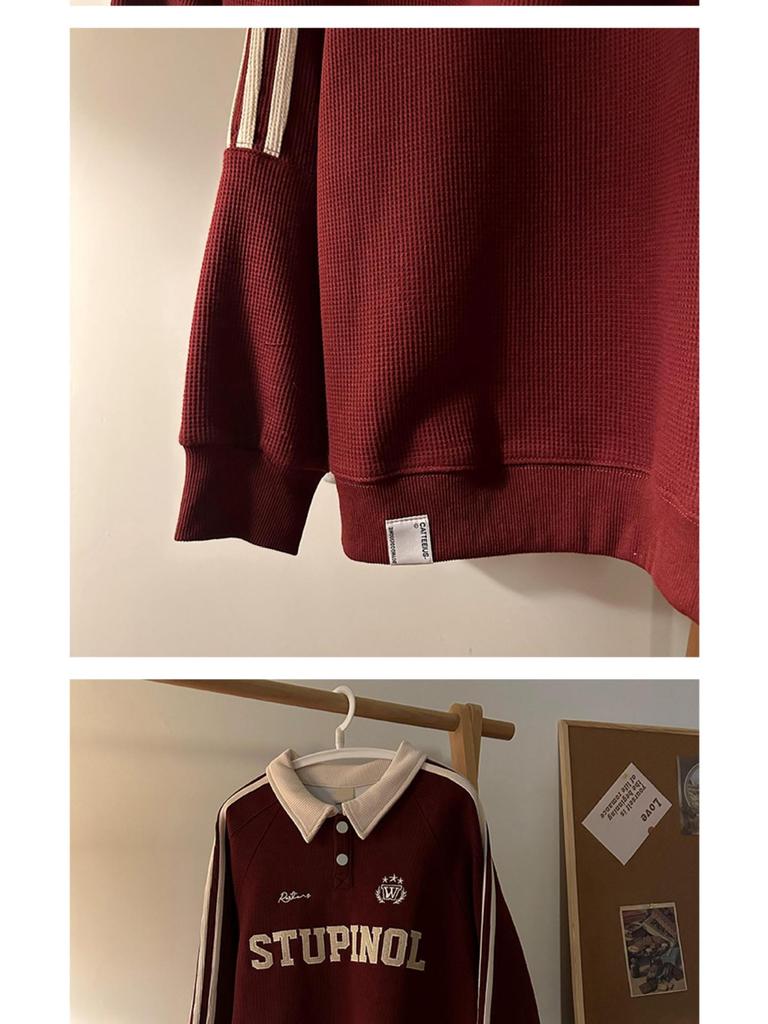 Men's Polo Sweatshirt 2025: Hong Kong-Inspired, Loose-Fit, Retro College Style, Long-Sleeve Top for Spring and Autumn.