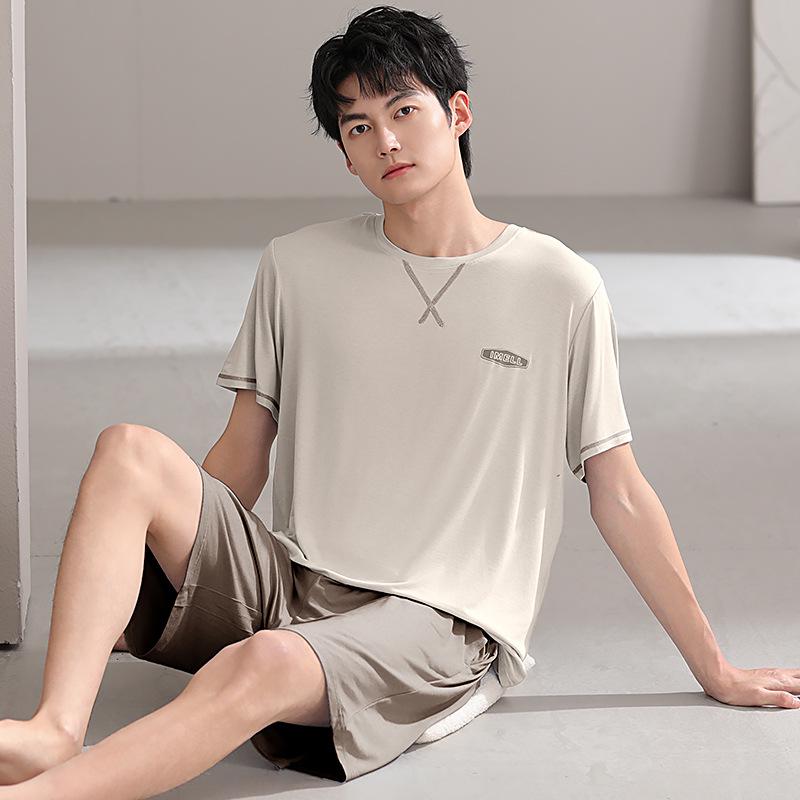 Men's Summer Modal Pajama Set: Korean Style Short-Sleeved Top and Shorts for Teens and College Students
