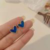 Blue Heart Earrings for Women - Korean Style 925 Silver, Small & Sweet