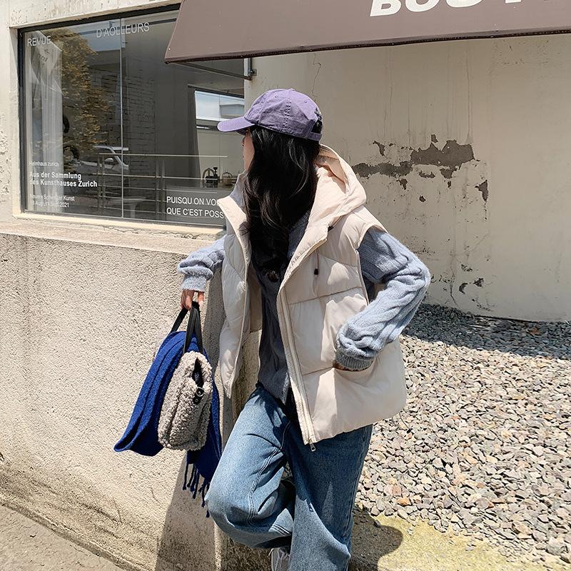 

Хлопковый жилет женский короткий с капюшоном зимний новый свободный маленький жилет жилет зимнее пальто женское M