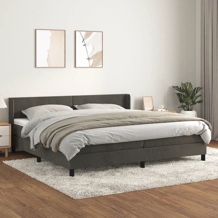 3130860 vidaXL Lit à sommier tapissier et matelas Gris foncé 200x200cm Velours