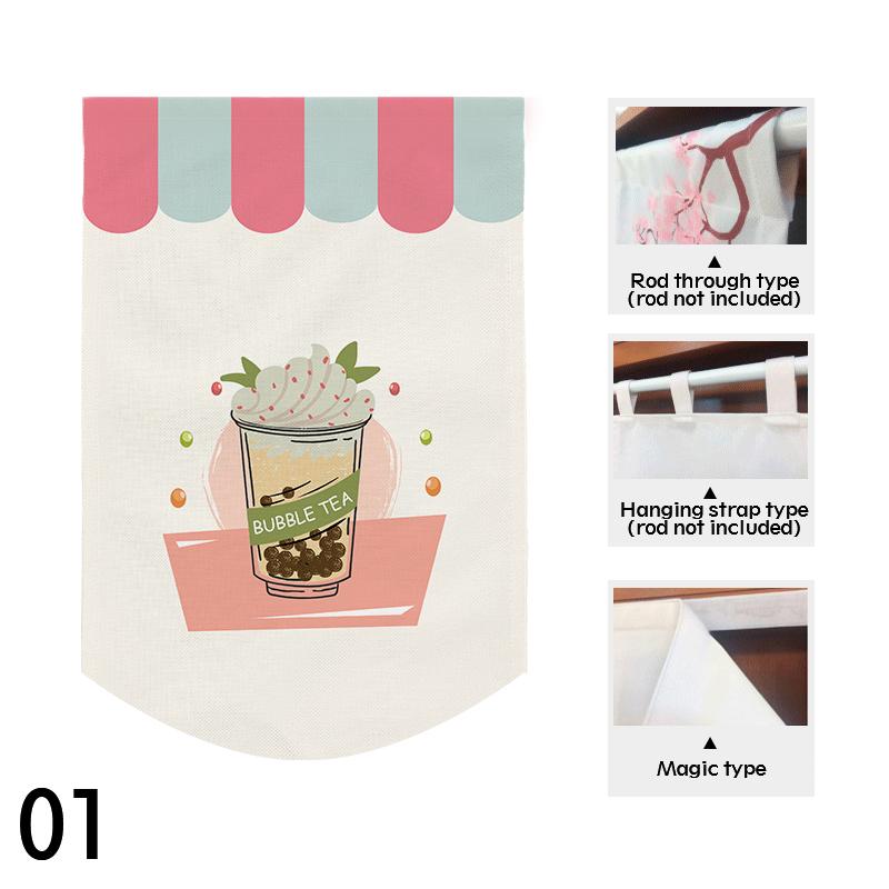 

Colorful Short Curtain for Milk Tea Coffee Shop Door Head Hanging Flag Ice Cream Drink Sign Advertisement Short Curtain Decor 30x45cm&Poles type