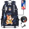 Cute Shiba Inu Corgi USB Charging Backpack for Middle High School Students Travel Casual Daypack