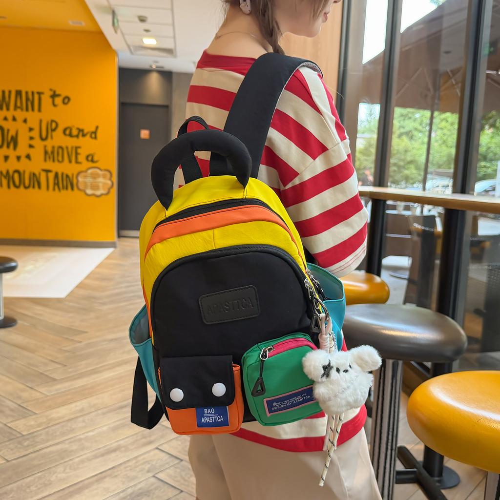 Schoolbag Dopamine Contrasting Schoolbag Female Junior High School High School College Student High Value Niche Large Capacity Backpack Travel