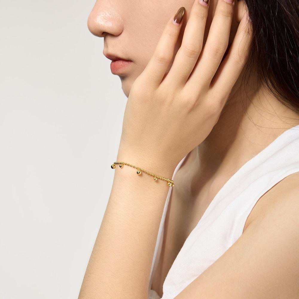 S925 Sterling Silver Women's Bracelet: Cool European & American Style with Smooth Round Bead Chain – Simple, Elegant, and Stylish.