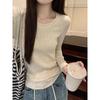 Kumikumi Simple Basic Style Solid Temperament Long Sleeve Knit Women Clothes Autumn Slimming Versatile Base Top