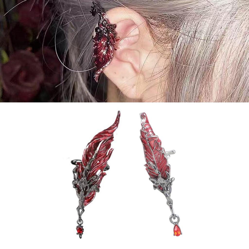 Vintage Feather Designs Clip On Ear Cuff for Without Pierced Ears Gothic Jewelry Unisex Dark Aesthetic Alloy Accessory