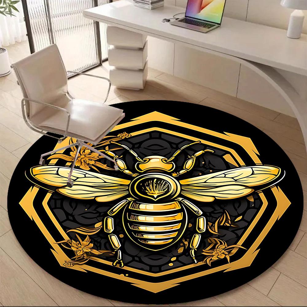 1PC Bee Honeycomb Office Round Area Rug, Mat Suitable For Office, Under Office Chairs Bedroom Living Room Home Decor, Room Deco