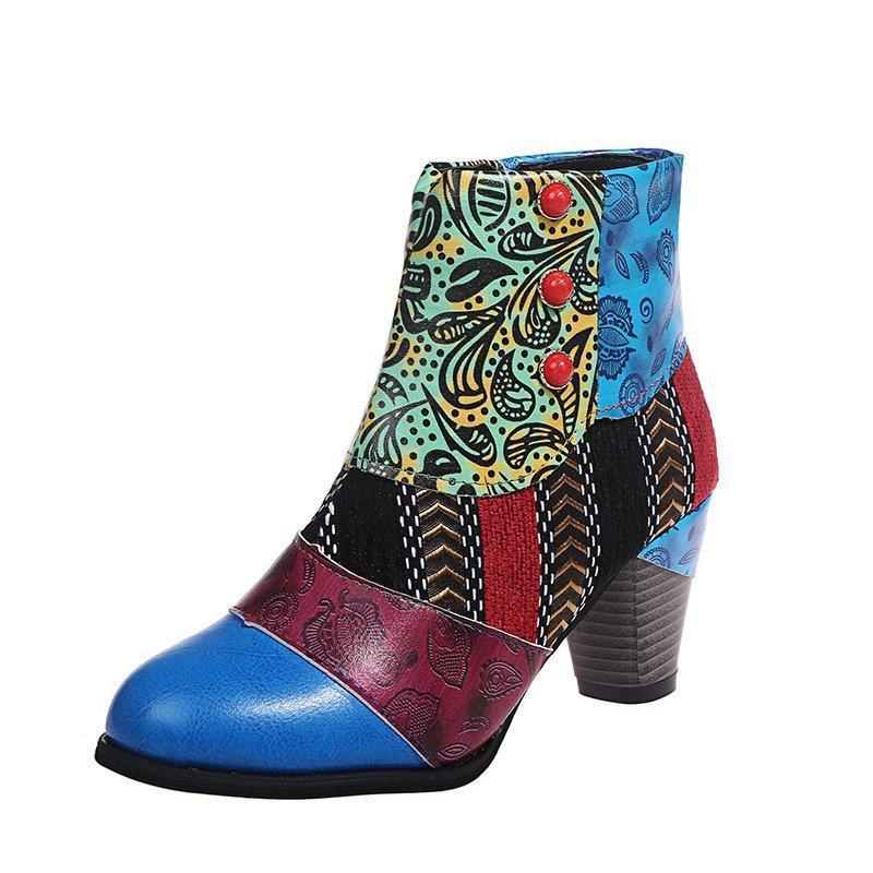 Fashion Vintage Leather Women Boots Bohemian New Female Retro Printed Buckle Soft Zipper Ankle Boots Women Botines Mujer Botas Feminino