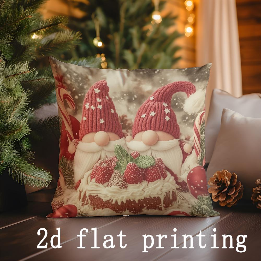 Home Decor Christmas-themed Gnome & Snowman Pillow Covers Pattern Cushion Cover Suitable for Sofa Bedroom Car Pillow Cover