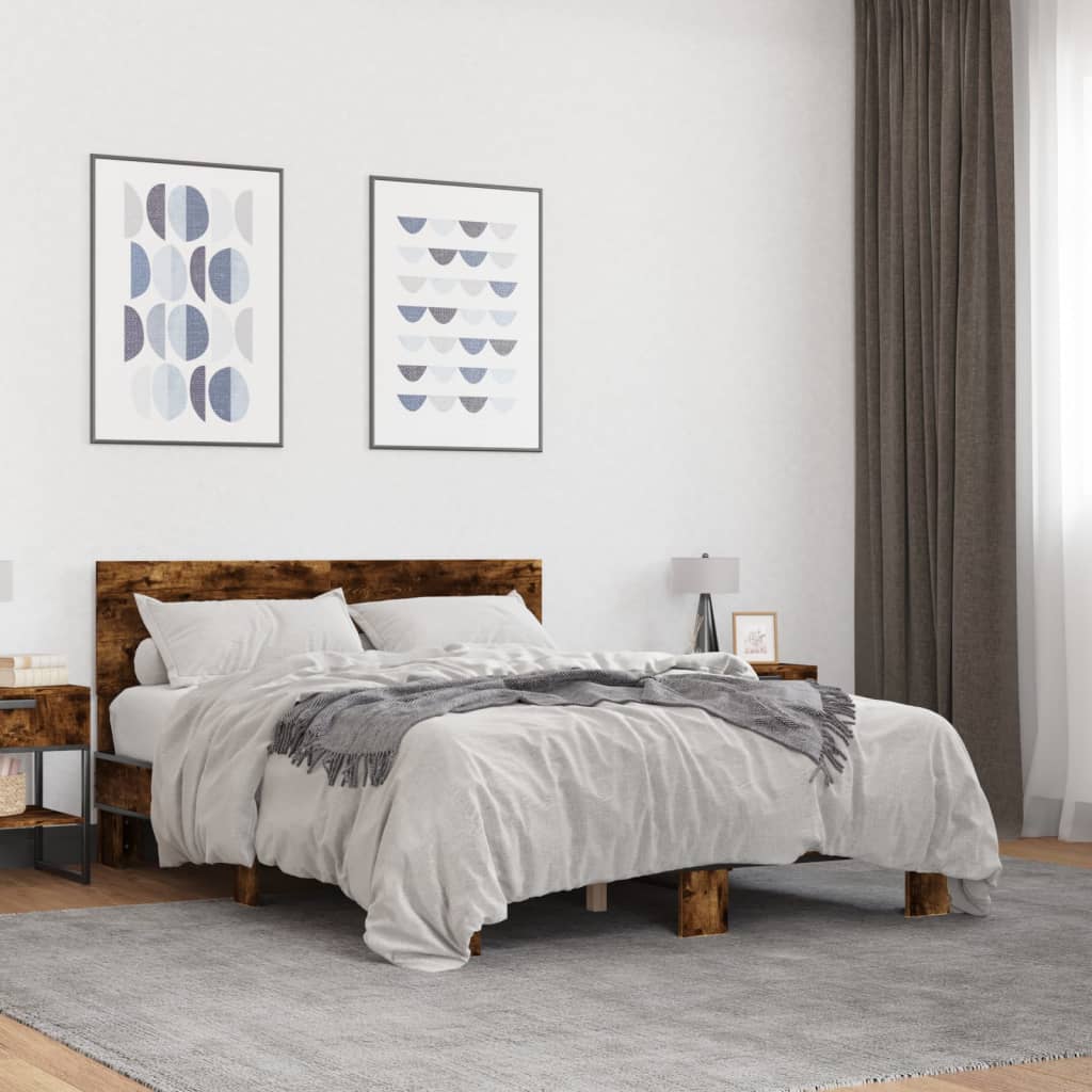 Bed Frame in Smoked Oak Finish 120 x 200 cm Made of Wood Based Material and Metal