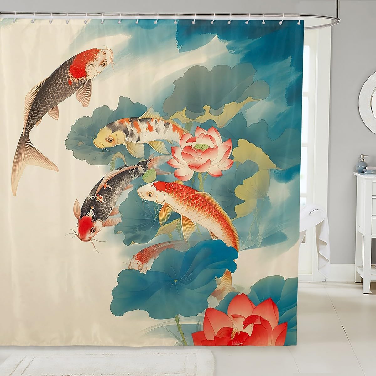 

Chinese Ink Painting Shower Koi Fishes Japanese Bath Curtain For Boys Girls Shower Curtain Set Kids Bathroom Accessories W60H190(CM)-1 Pcs