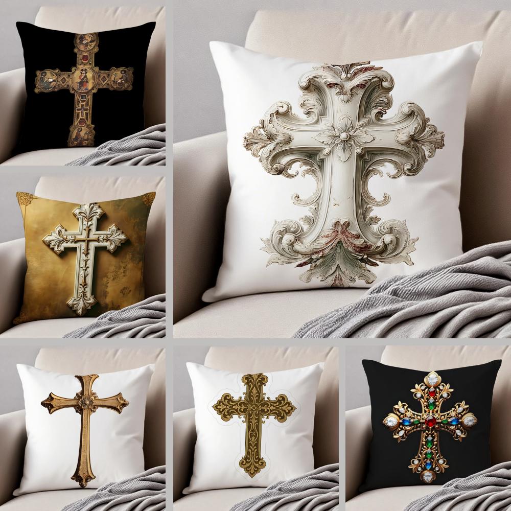 bBaroque Gold Cross European Style Cushion Cover Throw Pillow Cover Hidden Button Durable Polyester Chair Cushion