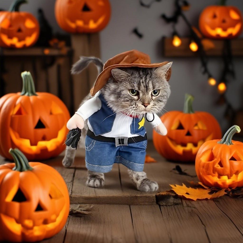 Halloween Pumpkin Cat Costume Wool Sweater For Small Fun Denim Jackets For Small Dogs And Cats