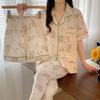 Pastoral Women's Pajama Set: Soft, Cute Rabbit Design, Short-Sleeve, Casual Three-Piece Loungewear.
