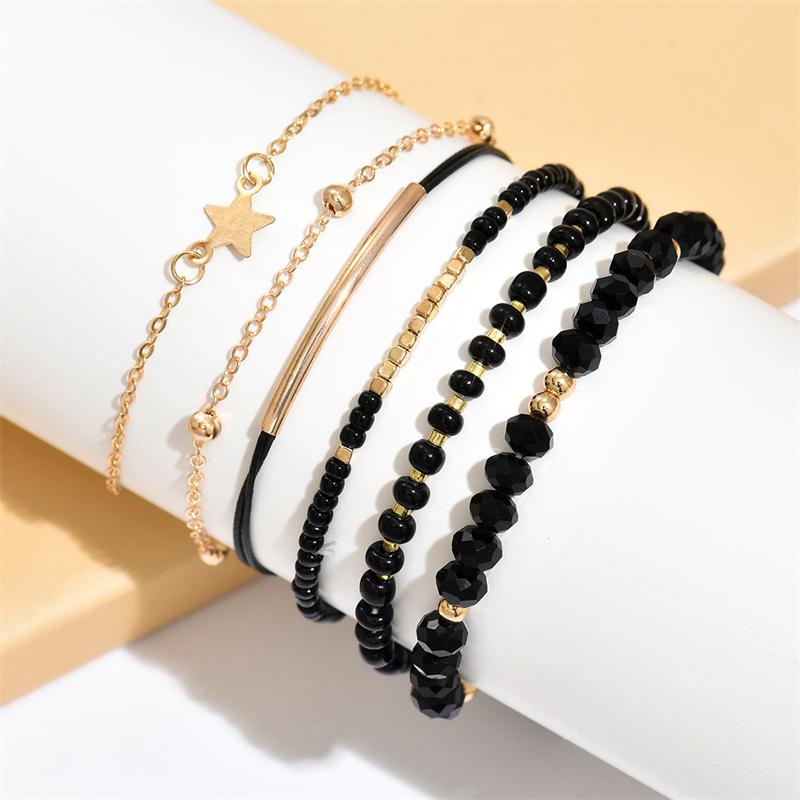 Vintage Star Crystal Rice Bead Bracelet Set for Women Delicate Beaded Stackable Design Bracelet Girls Party Jewelry Accessory