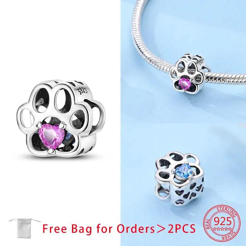 Elegant Copper Charms Cat Dog Paw Print Beads Fit Original Bracelets Beads Charms Jewelry Making Fine Jewelry Gift