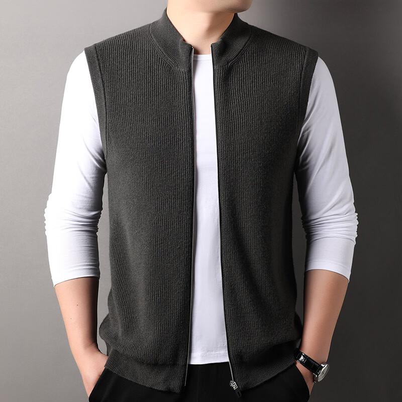 FORTEI Men's 100% Wool Sleeveless Knit Vest Cardigan
