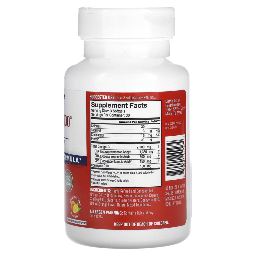 Professional, Omega 3 2100 with Coq10, High Potency, Natural Orange, 90 Softgels