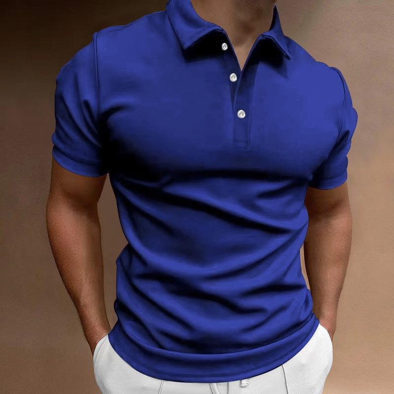 Summer Men's Polo Shirt Solid Color Short-sleeved Lapel T-shirt Casual Fit Top European and American Men's Clothing