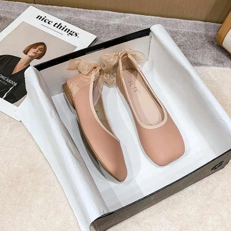 Fashion Mary Jane Women's Flat Shoes with Bow Square Toe Ladies Footwear Japanese Style Lolita Gothic Wholesale Popular On Sale Y2k Slip