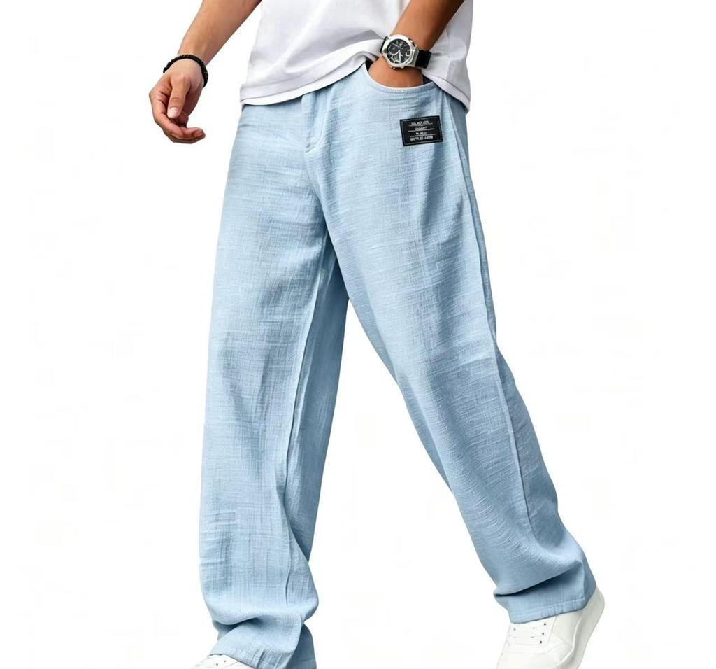 2026 Fashionable Men's Cotton Linen Casual Pants - Thin, Loose, Summer/Autumn Design with Logo