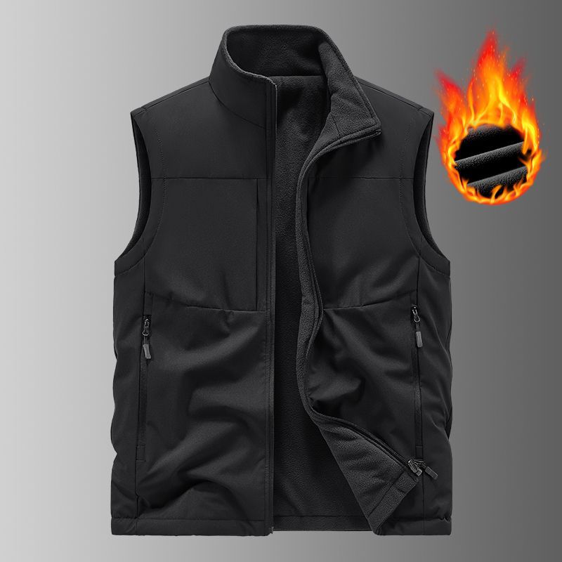 Men's Winter Plus Velvet Multi-pocket Vest Middle-aged Dad Outdoor Mountaineering Loose Horse Clip Hooded Jacket