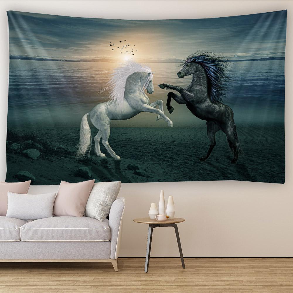 Unicorn & Sea Galloping Horse Tapestry - Home Wall Hanging Decor for Dormitory Bedroom Living Room Sofa Cartoon Theme Wall Art