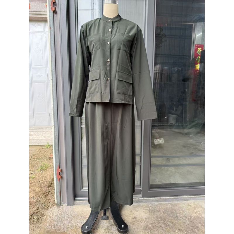 

Модный ветер Свободный Повседневный Костюм рубашки и юбки Однотонный Набор рубашки и юбки Army Green M