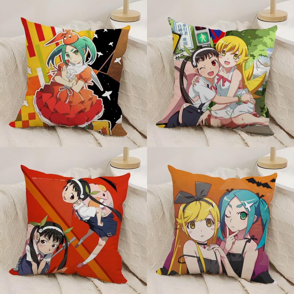 Cute O-Owarimonogatari Cushion Cover Silky Short Plush Double-Sided Printed Pillow Case for Sofa All Seasons Home Decor Gift