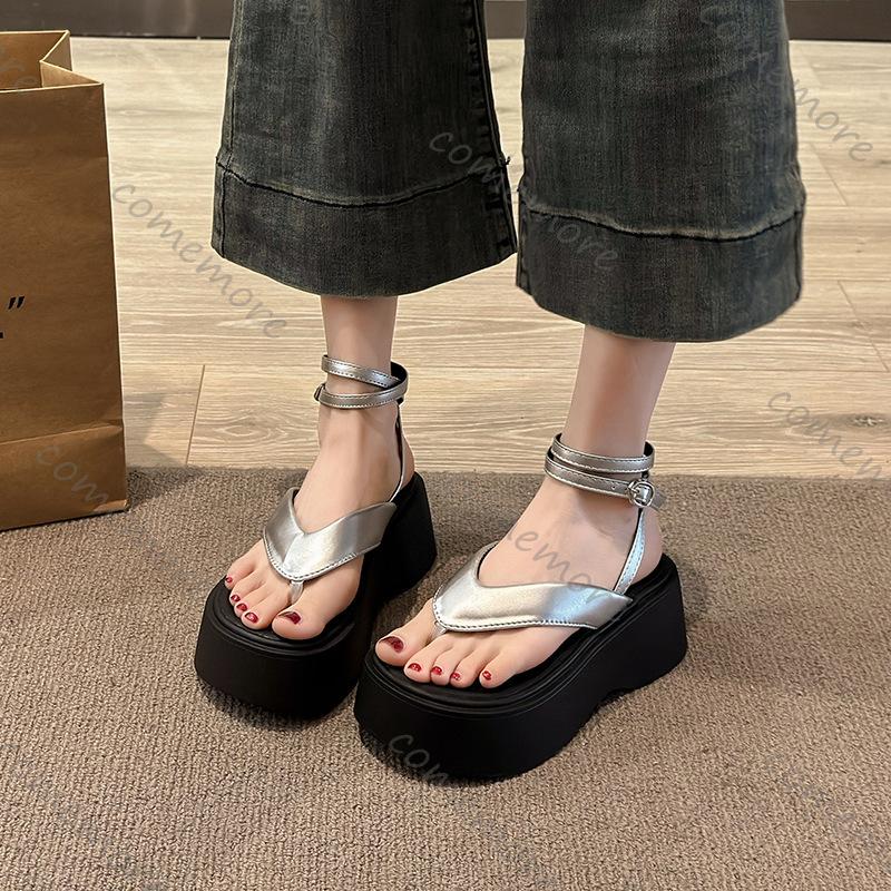 Fashion Comemore Roman Sandals Women Summer 2025 New Flip Flops Thick Bottom Cross Strap Beach Shoes High Heels Heightening Sandales