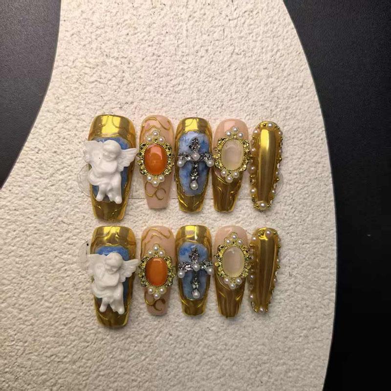 Luxury Private Label Press On Nails Handmade Custom Thick Acrylic Nails With Rhinestones Artificial Fingernails
