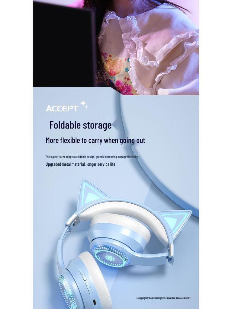 Leuchtende Kabellose Katzenohren Bluetooth Over-Ear Kopfhörer 2025 - Gaming & Sport, Starker Bass, Kompatibel mit Mobil & PC