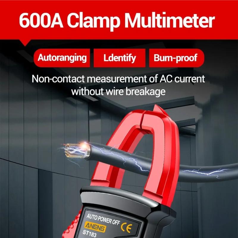 Aneng ST183 Clamp Meter AC Current 6000 Counts True RMS AC Voltage Tester Hz Capacitance NCV Ohm Professional Test Tool Digital Display High Precision