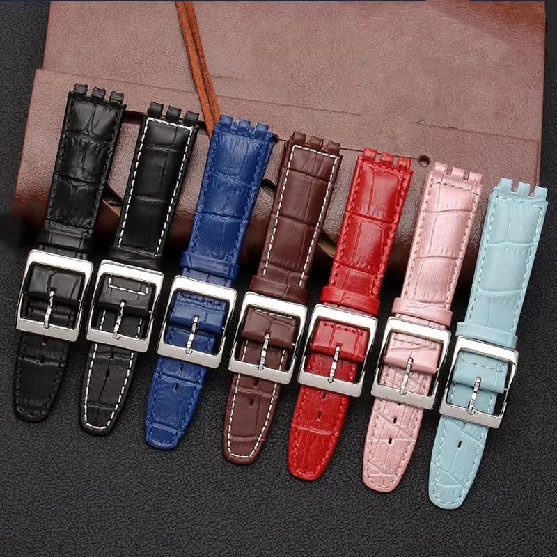 Cinturino per Swatch in Vera Pelle Uomo Donna 17mm 19mm Braccialetto Resistente al Sudore Cinturino di Alta Qualità Accessori per Orologi