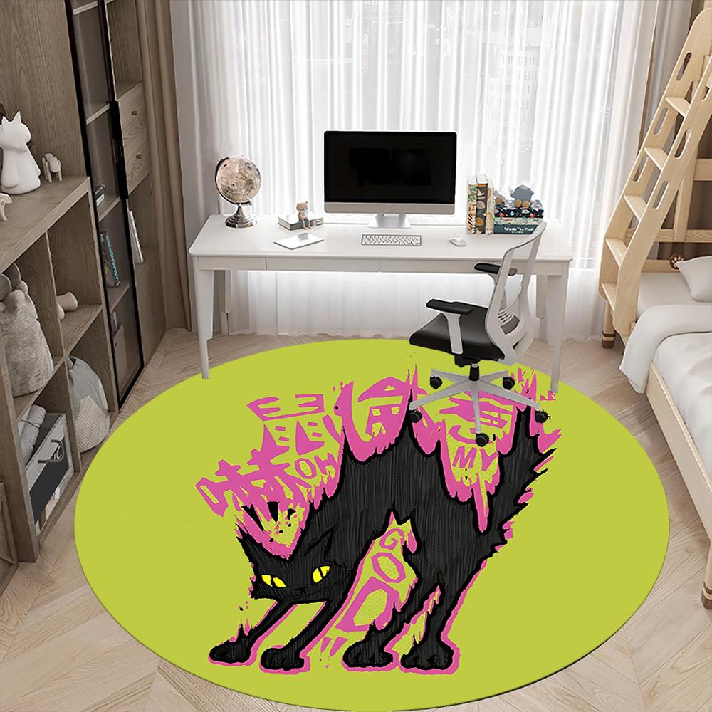 1pc Cat Artwork Office Round Area Rug, Mat Suitable For Office, Under Office Chairs Bedroom Living Room Home Decor, Room Deco