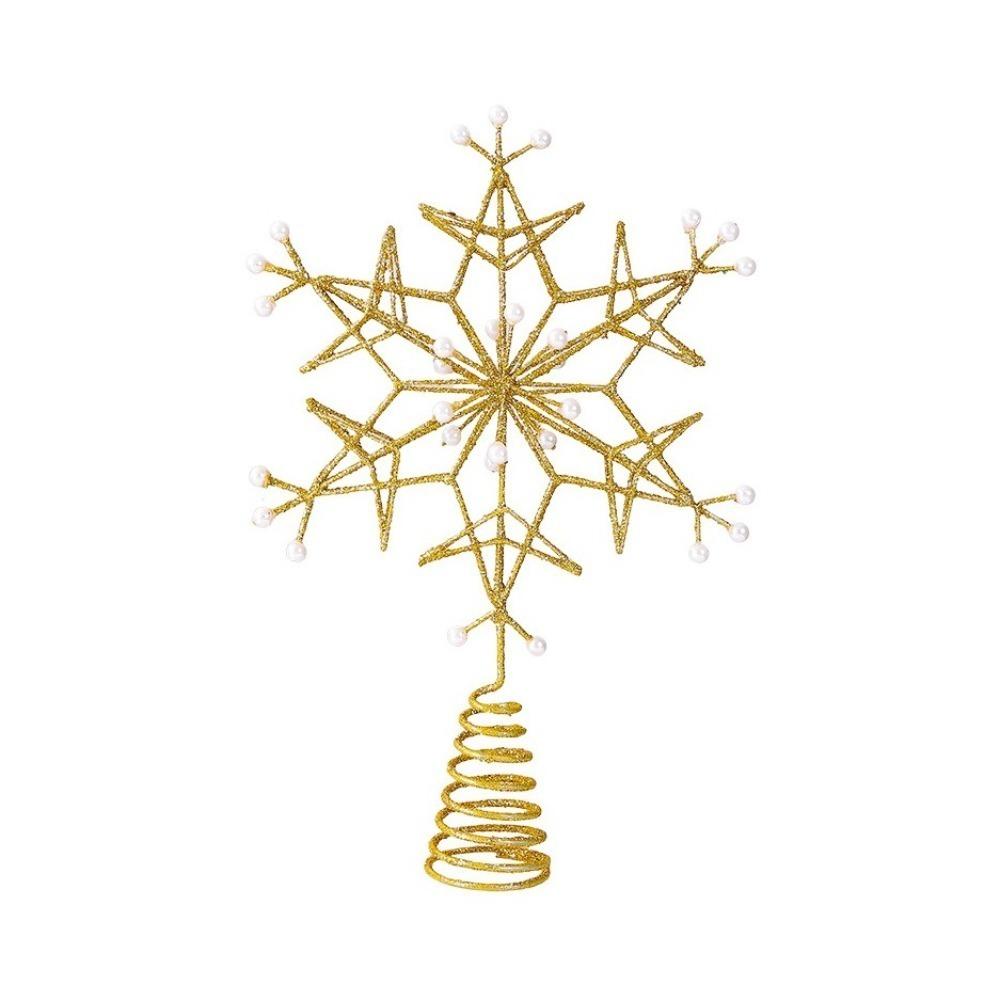 Iron Snowflake Tree Topper Pearl Accent Xmas Tree Top Ornament Christmas Scene