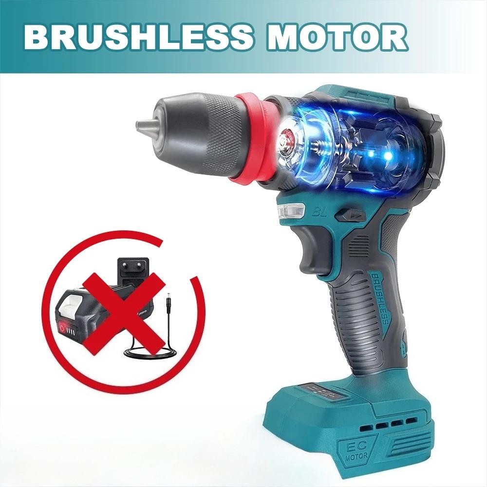 2 In 1 10MM Brushless Screwdriver Rechargeable Handheld Drilling Holes Power Tool Cordless Electric Drill Chuck