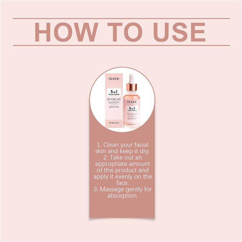 5 in 1 Hyaluronic Acid Face Serum Fade Fine Lines Tighten Skin Barrier Boosts Skin Elasticity Moisturizes Collagen Facial Serum