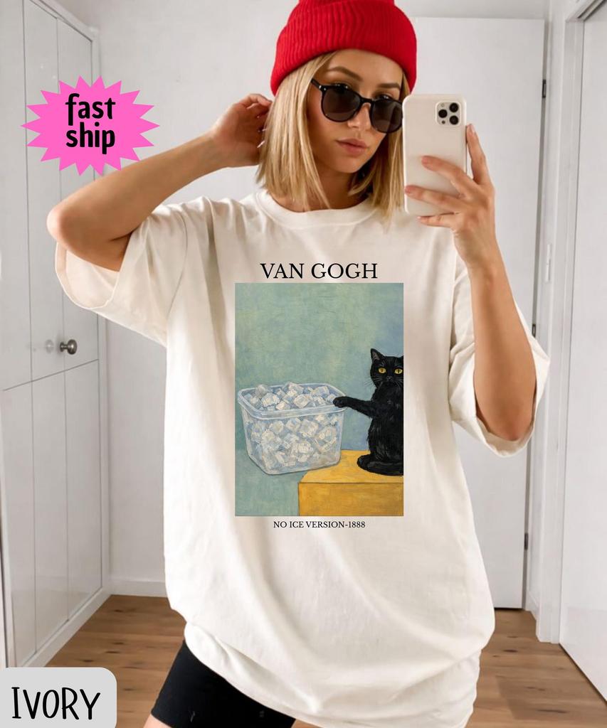 No Ice Van Gogh Cat Shirt,Abolish Ice Funny Black Cat Political Shirt,Human Rights Civil Rights Equality Shirt,Pro Immigration T-shirt