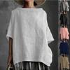 T-shirt estiva in cotone e lino con scollo rotondo e vestibilità ampia per donna