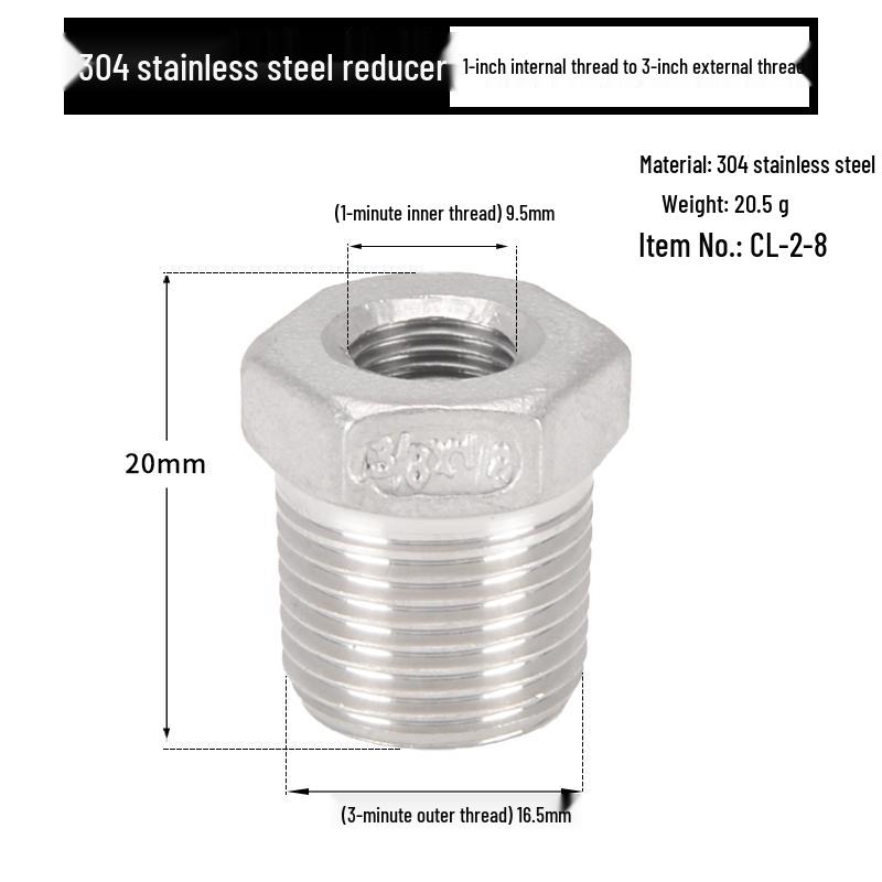 Reductor Buching din Oțel Inoxidabil 304: Reductor de 1,5", 1,2", 1" la 3 minute, 2 minute, 1 minut cu filet exterior și interior