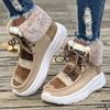 Autumn and Winter New Large-size Women's Flat-bottomed Velvet Snow Boots Front Lace-up Round Head High-top Cotton Shoes Are Comfortable and Warm