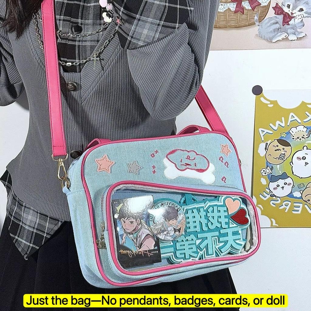 Y2K Cute Denim Ita Bag Girl Transparent Messenger Bag Women Fashion Shoulder Crossbody Bag Lady DIY Badge Totebag Lolita Handbag