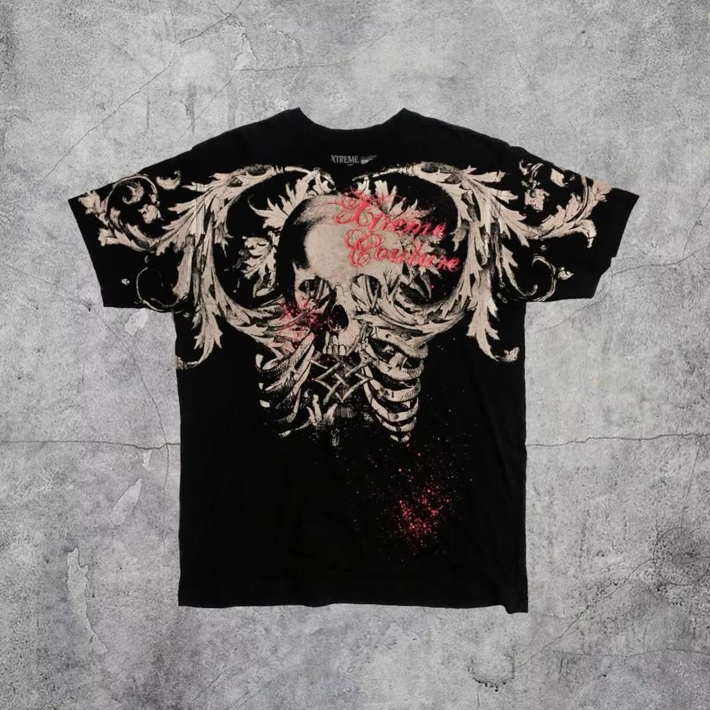 Summer Fashionable Trend Skull Graphic Men's Vintage Streetwear Round Neck T-shirt Outdoor Casual Plus Size Tees Top Women Clothing