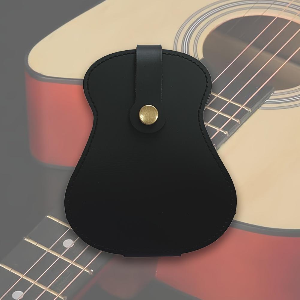 1pc Guitar Pick Storage Case-18 Picks Capacity,PU Leather Guitar-Shaped Design with Retro Style,Guitar Pick Storage Bag Portable